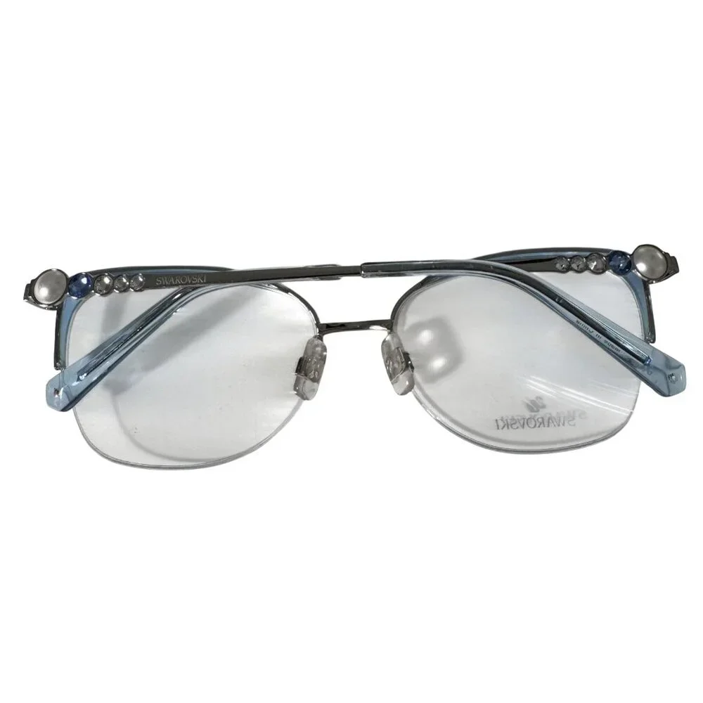 Swarovski SK5307 Eyeglass Frame Only 55-17-140 Blue Metal Semi-Rimless Gemstones - Picture 12 of 14